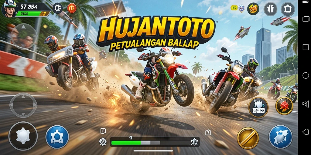 Tampilan gameplay balap yang seru dalam HUJANTOTO.