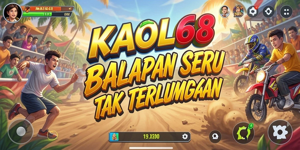 Screenshot KAOL68 menampilkan aksi balapan yang mendebarkan di trek yang menantang.