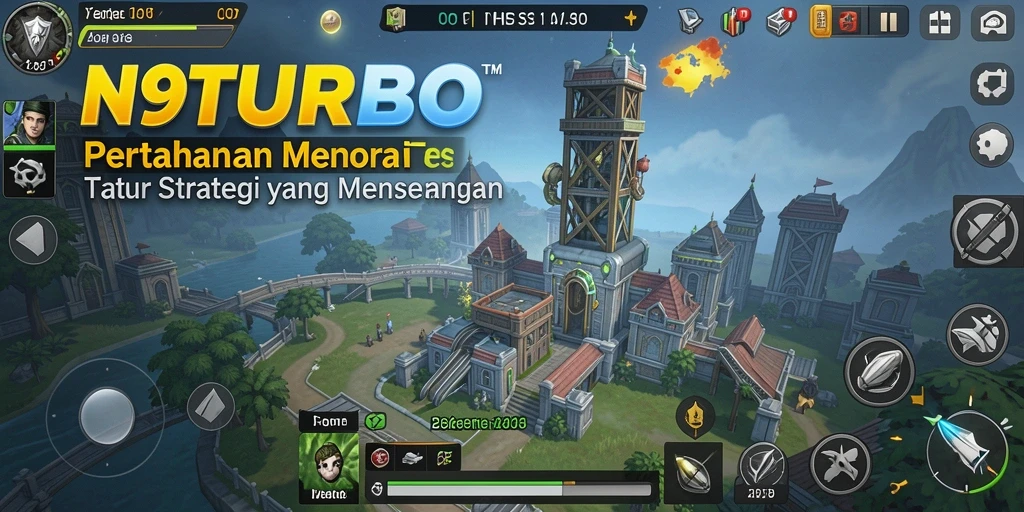 Tangkapan layar N9TURBO menampilkan aksi strategis dalam game Tower Defense.